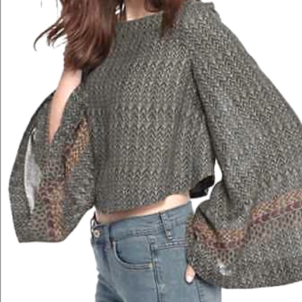 Free People Green and Tan Patterned Crop Top